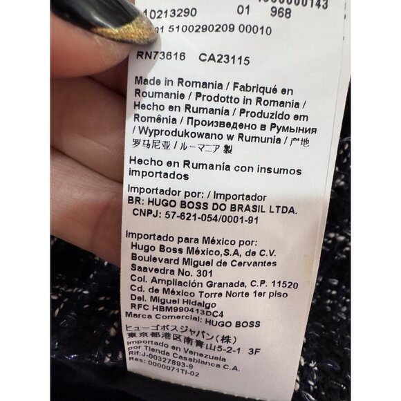 Hugo Boss Womens Tweed Blazer Jacket Black & White Fringe Trim Button Closure - Picture 4 of 9